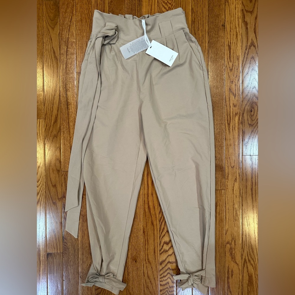 Grace Karin khaki high rise tapered paper bag pants women’s size small NWT